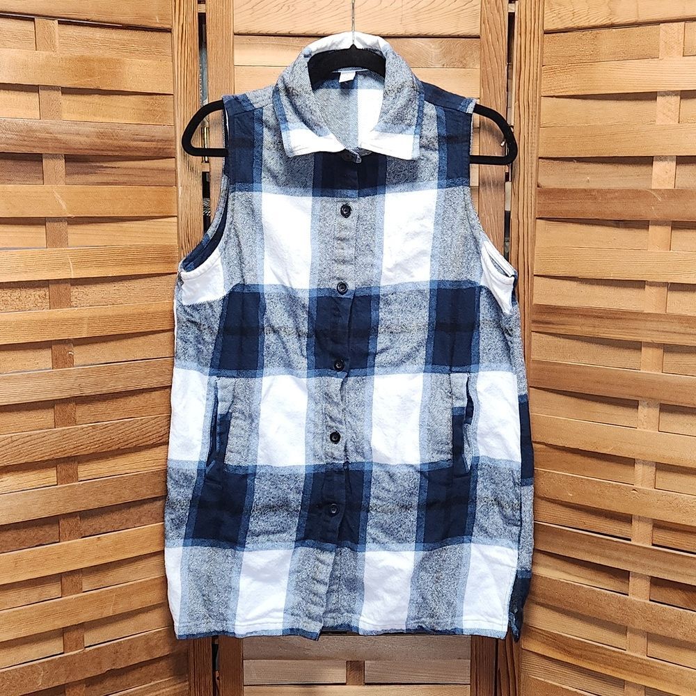 da-sh Blue White Flannel Vest Women S Cotton Button Closure